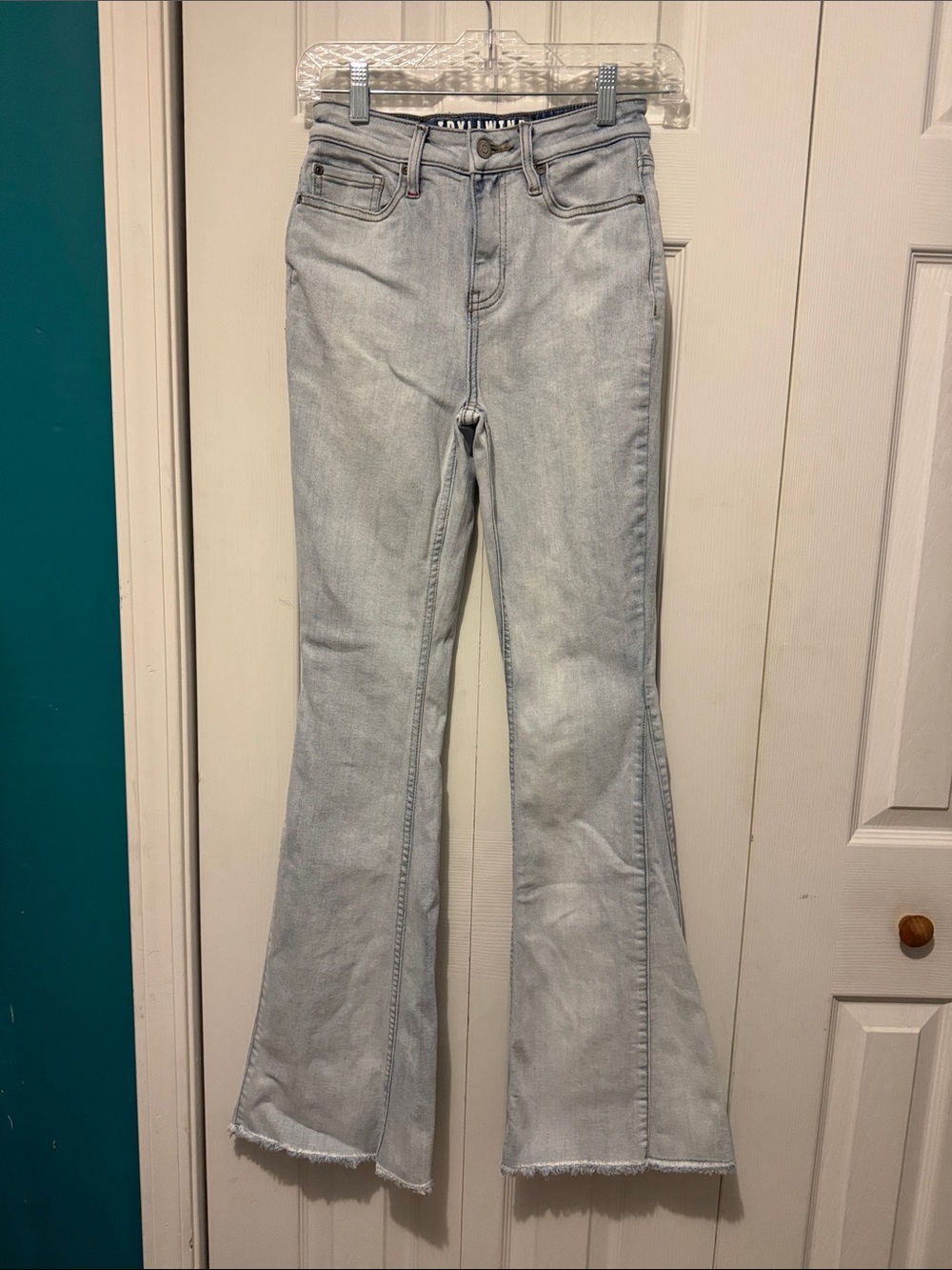 Idyllwind Light Blue Flare Jeans with Frayed Hem